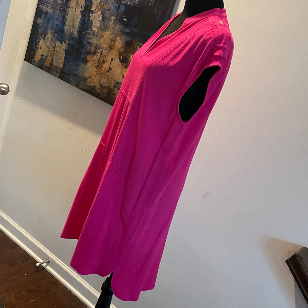 J.Crew Hot Pink PullOver Shift Dress Size S Patch Pockets Shoulder Tabs HighLow - Picture 10 of 15